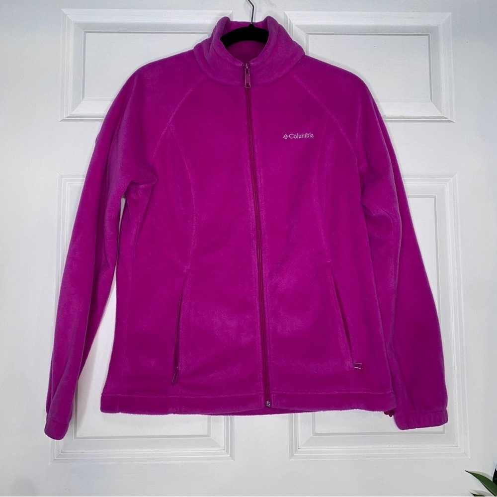 Columbia Fleece Full Zip Jacket Pink Purple Size Medium